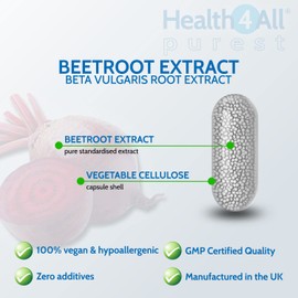 Beetroot Extract 4500mg 60 Capsules (V). (not Tablets) Purest: no additives Vegan Supplement standardised to nitrates Contents. Made in The UK by Health4All