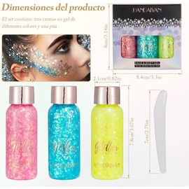 Gel Corporal con Purpurina Sirena 3 Colores - Brillo Lentejuelas Escamas para Maquillaje, Cuerpo, Cabello, Uñas y Labores DIY (B)