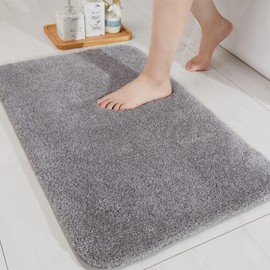 COSY HOMEER Bath Rugs for Bathroom Extra Thick - Anti-Slip Bath Mats Soft Plush Yarn Shaggy 100% Strong Mirco Polyeste Mat Living Room Bedroom Mat Floor Water Absorbent(Grey,24x36 - Inches)