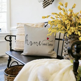 Home Sweet Home Quotes Throw Pillow Covers,18x18 Inch Farmhouse Red Heart Decorative Cushion Case for Sofa Couch Single No Insert Gray