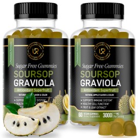 Soursop Leaves & Soursop Fruit Gummies - 3000mg Soursop Extract - 2 Pack Graviola Supplement - Soursop Fruit and Leaf - 120ct - Sugar-Free - Gluten Free – Non-GMO – Vegan Friendly