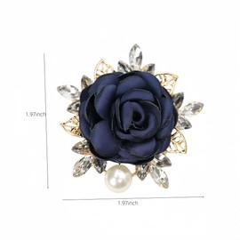 LOVEF Elegant Rose Flower Brooch Pin for Women Wedding Party Gentleman's Essentials Crystal Pearl Fabric Flower Lapel Pin Fashionable and Versatile Dress Suit Accessories Valentine's Day (Navy Blue)