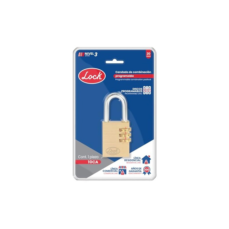 Lock 10CA Candado de combinación programable para maleta, latón, 20