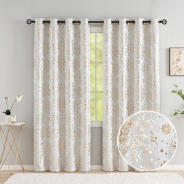 White Gold Blackout Curtains for Living Room 54" Foil Medallion Print Floral Blackout Curtains for Bedroom Vintage Thermal Inuslated Winter Window Drapes for Holiday Décor 50" w 2pcs