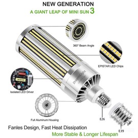 DragonLight 120W Commercial Grade Corn LED Light Bulb Fanless (400 Watt Metal Halide/HID/HPS Replacement) E26/E39 Large Mogul Base LED Lamp 3000K Warm White 14,400LM for High Bay Area Lighting