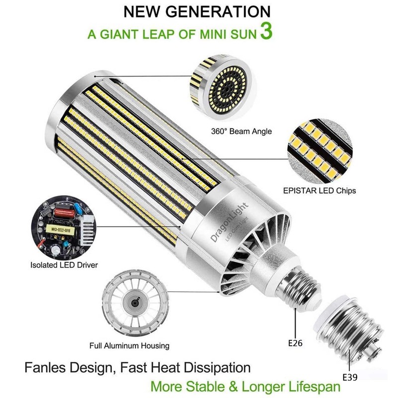 DragonLight 120W Commercial Grade Corn LED Light Bulb Fanless (400