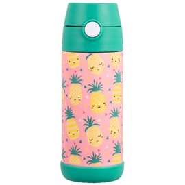 Snug Kids - Botella de agua aislada de acero inoxidable con pajita (niños/niños) - Piñas, 12 onzas