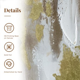 Gold Abstract Wall Art Decor - Framed Texture Paintings Modern Canvas Artwork with Hand-Painted Gold Foil for Modern Style Decor, Ready to Hang