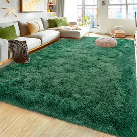 Super Fluffy Rug for Bedroom, 4x6 Shag Fuzzy Area Rug for Living Room Bedroom, Plush Soft Carpet for Girls Boys Kids, Non Slip Throw Rugs for Dorm, Modern Home Decor Aesthetic, Dark Green