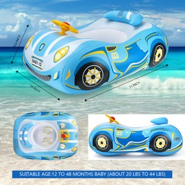 Baby Pool Float with 3D Car Design, PVC Baby Swim Float, Toddler Pool Float, Swimming Floats Seat Boat Pool Toys with Steering Wheel for 12-18, 12-24 Months, Age 2-3, 3+ Years Girl Boy
