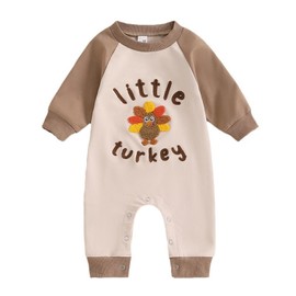 Infant Baby My 1st Thanksgiving Romper Bodysuit Striped Hooded Little Turkey One-Piece Jumpsuit (22009, 6-12 Months)