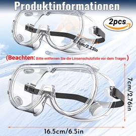 YIFLorine TANG Safety Glasses, Pack of 2 Safety Glasses, Work Safety Glasses, Dust Protection Glasses, Protective Glasses with High Transparency, Dustproof for DIY, Laboratory, Eye Protection, Loops