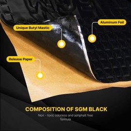 SGM Black 80mil 10 sqft Car Sound Deadening Mat, Automotive Sound Deadener, Self Adhesive Butyl Car Sound Deadening Material, Audio Noise Insulation and Dampening Sheets