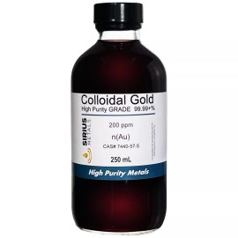 Sirius Metals True Colloidal Gold Nanoparticles (AuNPs): 200ppm - 250mL in Glass