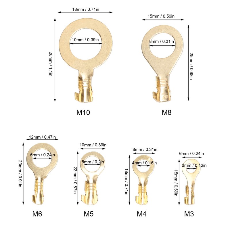 Uadme Brass Ring Cable Lug, 540 Pieces Ring Terminal Kit,