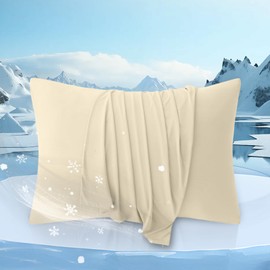 HOMELAB® BlueCool™ Cooling Pillowcases King 20"x36", Q-Max>0.4 Instant Cool Down, Smooth Like Silk Pillow Covers for Hot Sleepers & Night Sweats, Gentle on Face & Hair, Set of 2, Cream Mist