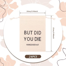 24 Pcs Hangover Kit Bag with Drawstring Soft Cloth Party Favor Bag Multifunctional Bachelor Party Supply(Beige-24-character)