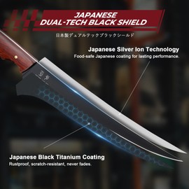 DRGSKL Fish Fillet Knife 7inch - Black Meat Slicing Knife in High Carbon Steel, Boning Knives for Meat Poultry Chicken Trimming, Fish Knives with Wooden Handle, Gift for Men