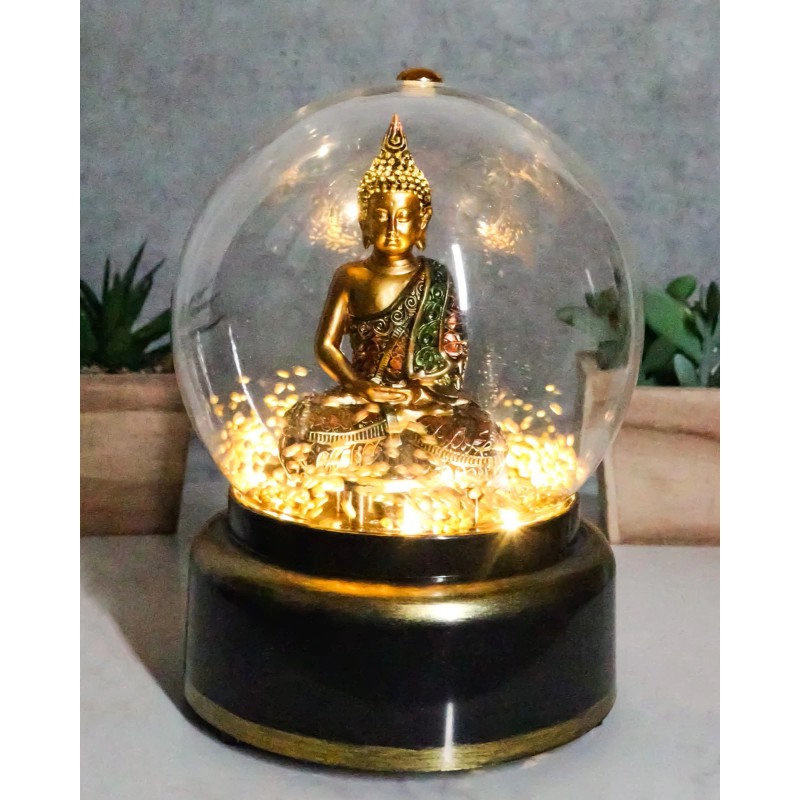 Eastern Enlightenment Buddha Meditating Air Powered LED Light Golden Water