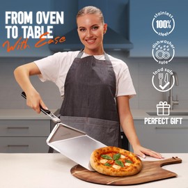 KitchenStar Stainless Steel Pizza Peel 12 inch with 10 inch Folding Handle, Medium - Spatula Paddle for Effortless Pizza Transfer & Easy Storrage - Outdoor Pizza Oven Accessories
