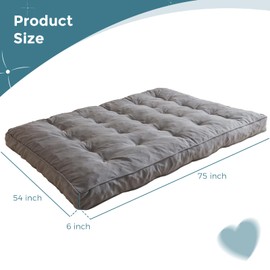 YOSHOOT 6 Inches Futon Mattress, Thick Futons Sofa Couch Bed, Floor Mattress for Adults, Shredded Foam Filling, Medium Firm(Frame Not Included), Grey, Full Size(54"x75")