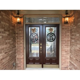 PK Décor Initial Decor for Double Doors, Metal ACM Initial Sign for Home, 18 inch Script Font, Weatherproof Decor, Single Letter Circle Monogram Wreath, QUICK