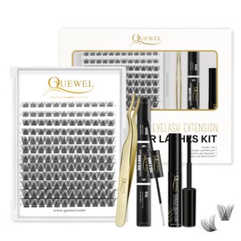 QUEWEL Eyelash Cluster, 144 Pieces DIY Eyelash Extensions Kit, Super Hold Cluster Eyelash Binding and Seal, Cluster Eyelash Applicator Tool (QU-H-DH-02)