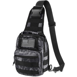 LIMHOO Tactical Sling Bag Backpack Shoulder Bag with USA Flag Patch, Python Black, Daypack Backpacks