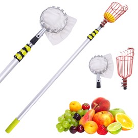 WodGod 13FT Telescopic Fruit Picker with Wire Basket and Bag Basket,Adjustable Fruit Picker Pole with Basket Telescoping,4-13FT Fruit Picker Pole,Suitable for Picking Apples,Mangoes,Plums and Others