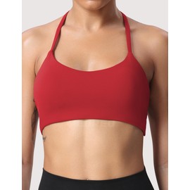 YEOREO Women's Sports Bra Halter Workout Sports Bra Strappy Criss Cross Back Bra Removable Padded Yoga Crop Top, Red, Small