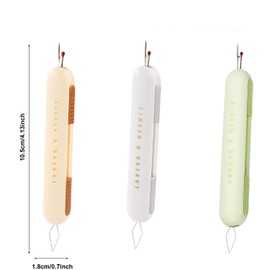 YUNYU Set of 3 2-in-1 Sewing Aid - Needle Threader & Seam Ripper in Brown/Beige/Green | Secure Retractable Mechanism | Practical Sewing Accessories for Beginners & Professionals