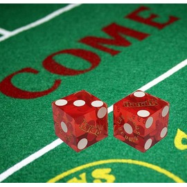 Craps & Texas Hold'em Poker Essentials Set: 2-Sided 6ft x 3ft Felt Layout, Las Vegas Casino Table-Played Dice & Cards, Plus Storage Pouch (Harrah's (Red Polished))