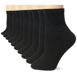 Fruit of the Loom Women's Plus 10 Pack Cushioned Ankle Crew Socks, Blacks, Shoe Size: 8-12