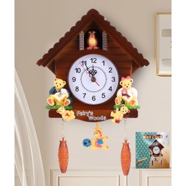 Gugxiom Cuckoo Clock, Cuckoo Bird Voice Wall Clock, Handmade Vintage Cuckoo Tree House Clock, Traditional Decorative Clock in Chalet Style, with Cute Toys for Bedroom