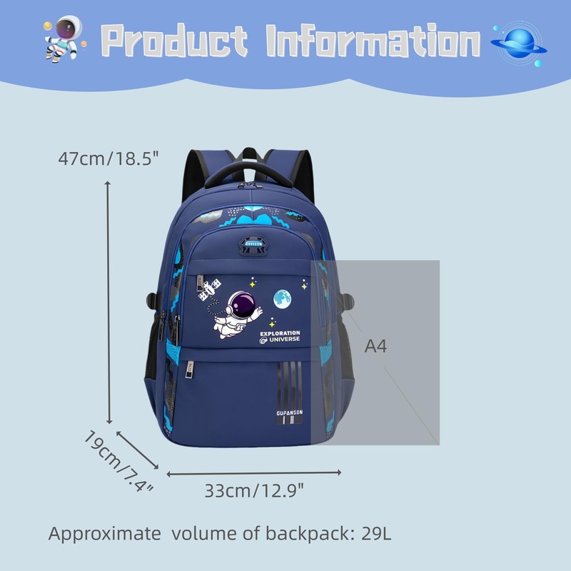Space Childrens Backpack for Boys School, Multi-Pocket Boys School Bags