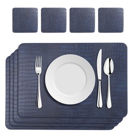 Crocodile Leather placemats Set of 8 - Recycled Leather Decorative Mats, Stain Resistant Heat Resistant,Easy to Wipeable Non Slip Waterproof Placemats, for Kitchen Dining Patio Table Decoration