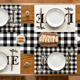 Artoid Mode Love Family Together Home - Juego de 4 manteles individuales a cuadros para mesa de comedor, 12 x 18 pulgadas, estilo vintage, Acción de Gracias, lavables, juego de 4