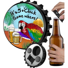 Buleens Magnetic Bottle Opener for Fridge, Cute Funny Designer Beer Bottle Opener Magnet for Refrigerator with It's 5 o'Clock Somewhere Sticker for Men Women, for Beer Lovers, Black