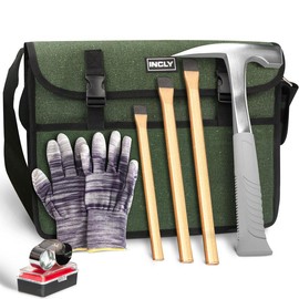 INCLY Rock hounding Geology Hammer Tool, 32oz Rock Pick Hammer, 3 Packs Digging Chisels Kit, Hounding Equipment Set with Musette Bag, Compass, Whistle for Gold Panning Gem Mining - Color: Gray Hammer