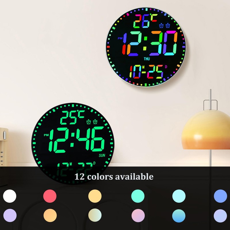 HZDHCLH Digital Wall Clock 12 Inch LED With Remote Control