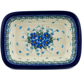 Polmedia Polish Pottery Rectangular Baker 10-inch Forget Me Not made by Ceramika Artystyczna