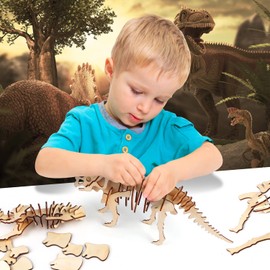 calary 3D Wooden Puzzle Simulation Animal Dinosaur Assembly DIY Model Toy for Kids and Adults,Set of 6
