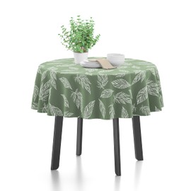 Encasa Homes Printed Tablecloth 145 cm Round for 4 Seater Dining Table, 100% Cotton, Machine Washable, Durable, Rectangular, for Home, Restaurant, Banquet - Big Leaves Green
