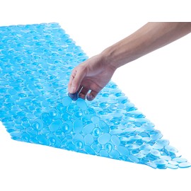 Webos Bath Shower Mat Non Slip: Extra Large Pebble bathtub mat for Kids, Elderly, Anti Slip Shower Matt with Drain Holes Suction Cups Tub Mat - 16 X 40 Inch Clear Blue