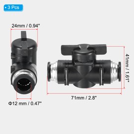 PATIKIL 12mm Pneumatic Ball Valve, 3 Pack 12mm OD BUC Push to Connect Tube Fittings Ball Valve Union Straight Air Flow Control Valve for Air Hydraulic, Black Silver