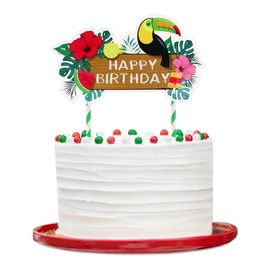 Ercadio - Paquete de 24 adornos para tartas de flamencos hawaianos con purpurina rosa para tartas de flamencos Luau, decoraciones tropicales hawaianas para verano, con temática Aloha, cumpleaños, fiesta de cumpleaños