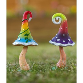 Garden Mile Set of 2 Resin Multi-Coloured Toadstool Garden Ornament Indoor Outdoor Mushroom Sculpture Statue Patio Fairy Garden Decoration Fungi