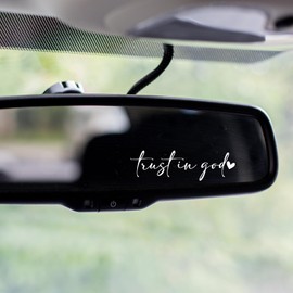 FIVZHH Rearview Mirror Decal, 3X Trust in God Vanity Mirror Stickers, Car Window Decal for Women，Car Accessories Gifts (White)