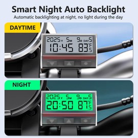 7/8"-12/8" Handlebar Bicycle Clock, Smart Solar Power Clock with Auto Night Backlight, Temperature, 12/24 Hour Format Time, Calendar for Motorcycles, ATV, Car, Truck