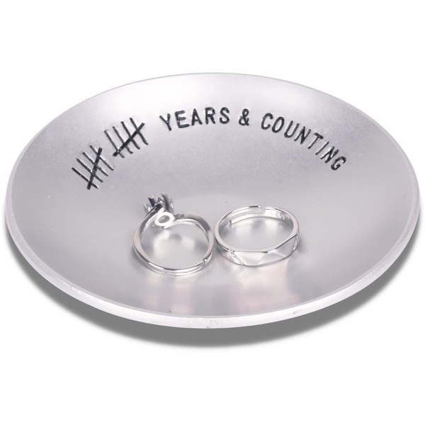 PureRejuva 10th Anniversary Tin Gifts – 4 In., Engraved, Aluminum Wedding Ring Holder Dish & Gift Box – 10 Year Anniversary for Him & 10 Year Anniversary for Her Smooth Style